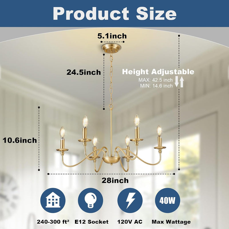 Chandelier Light Fixture: 6-Light Modern Farmhouse Dining Room