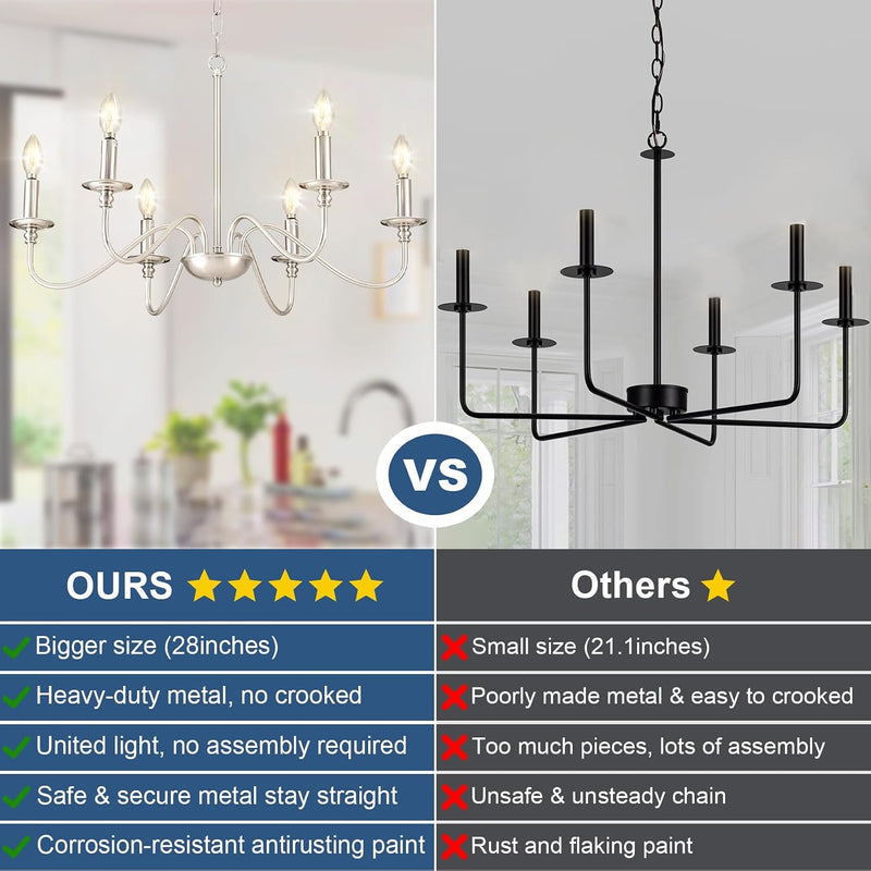 Chandelier Light Fixture: 6-Light Modern Farmhouse Dining Room