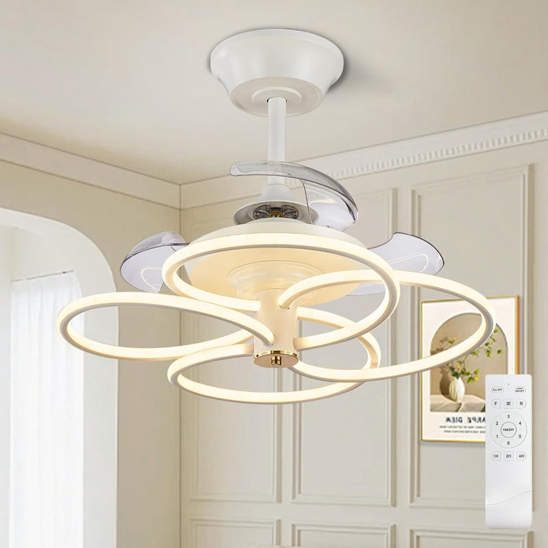 Chandelier with Fan Modern: 8 Lights Milky Globe