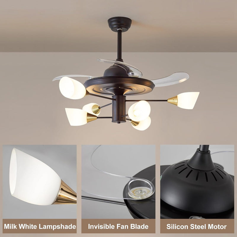 Chandelier with Fan Modern: 8 Lights Milky Globe