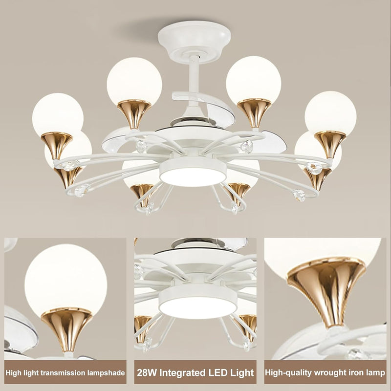 Chandelier with Fan Modern: 8 Lights Milky Globe