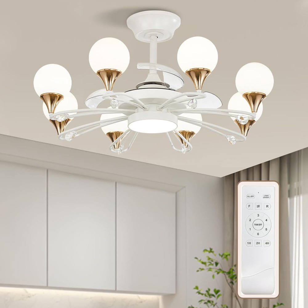 Chandelier with Fan Modern: 8 Lights Milky Globe