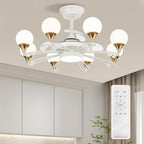 Chandelier with Fan Modern: 8 Lights Milky Globe