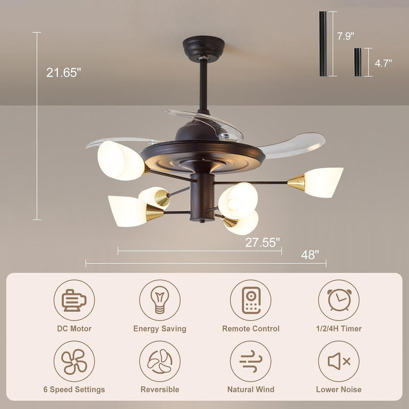 Chandelier with Fan Modern: 8 Lights Milky Globe