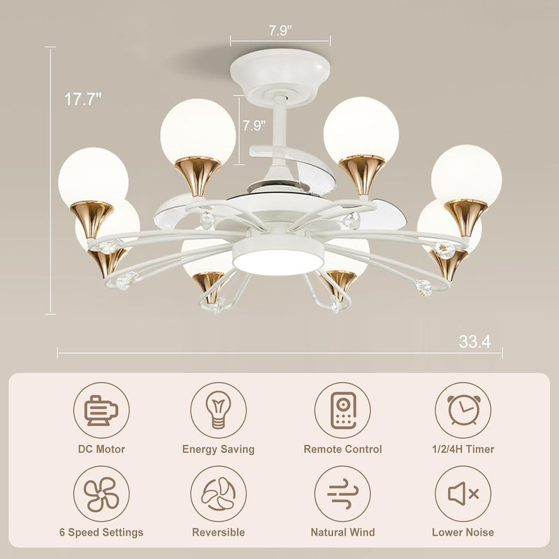 Chandelier with Fan Modern: 8 Lights Milky Globe