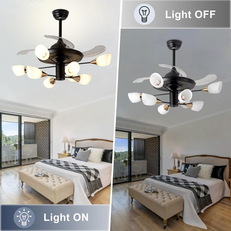 Chandelier with Fan Modern: 8 Lights Milky Globe