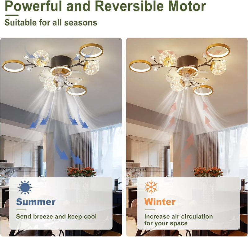 Chandelier with Fan Modern: 8 Lights Milky Globe