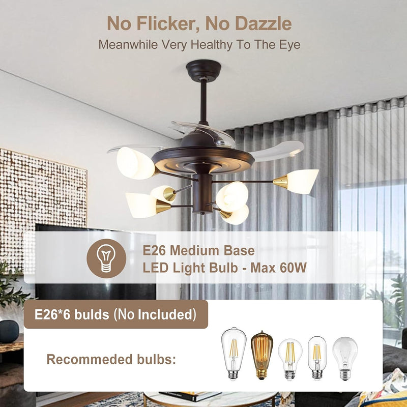 Chandelier with Fan Modern: 8 Lights Milky Globe