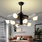 Chandelier with Fan Modern: 8 Lights Milky Globe