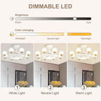 Chandelier with Fan Modern: 8 Lights Milky Globe