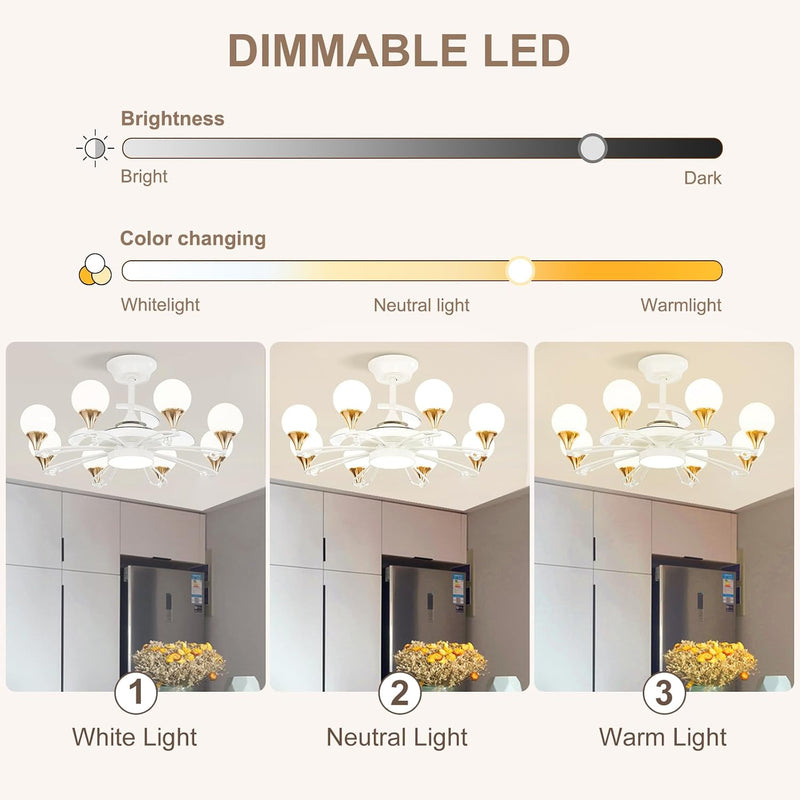 Chandelier with Fan Modern: 8 Lights Milky Globe