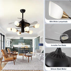 Chandelier with Fan Modern: 8 Lights Milky Globe