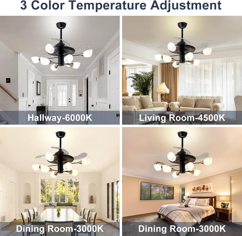 Chandelier with Fan Modern: 8 Lights Milky Globe