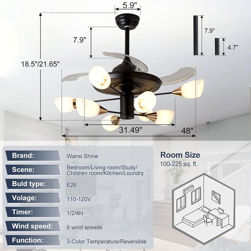Chandelier with Fan Modern: 8 Lights Milky Globe