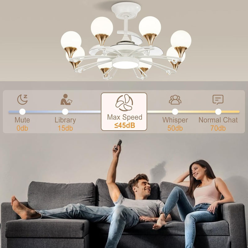Chandelier with Fan Modern: 8 Lights Milky Globe
