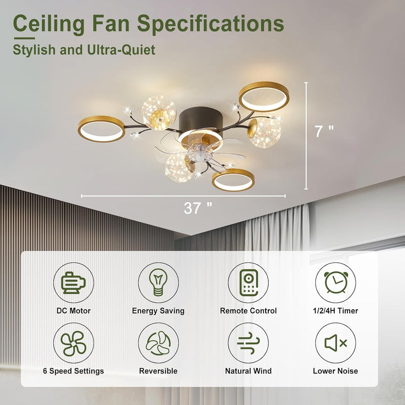 Chandelier with Fan Modern: 8 Lights Milky Globe