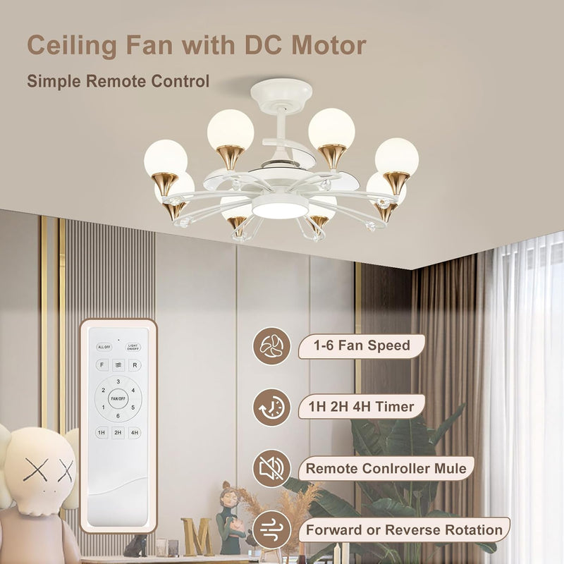 Chandelier with Fan Modern: 8 Lights Milky Globe