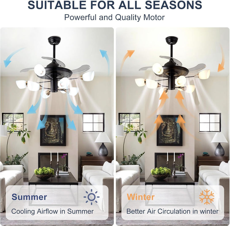 Chandelier with Fan Modern: 8 Lights Milky Globe