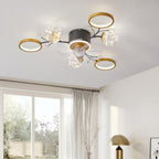 Chandelier with Fan Modern: 8 Lights Milky Globe