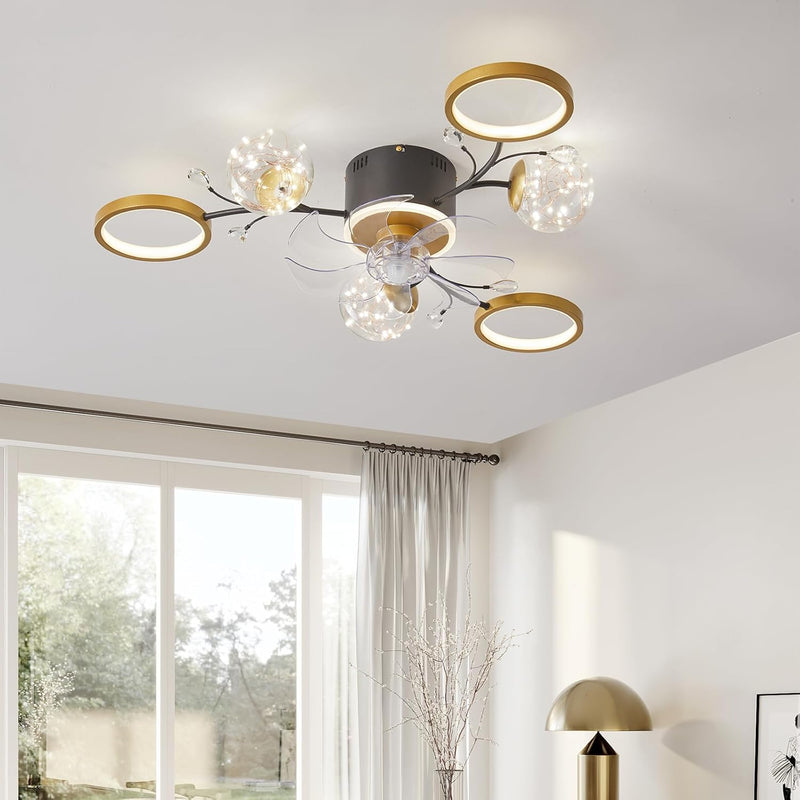 Chandelier with Fan Modern: 8 Lights Milky Globe