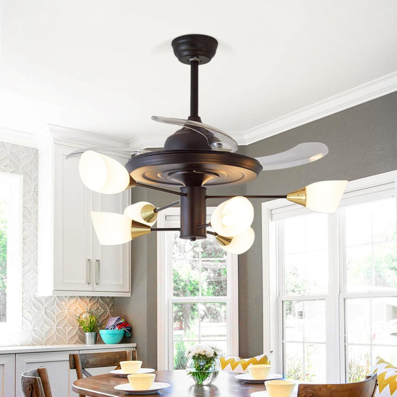 Chandelier with Fan Modern: 8 Lights Milky Globe
