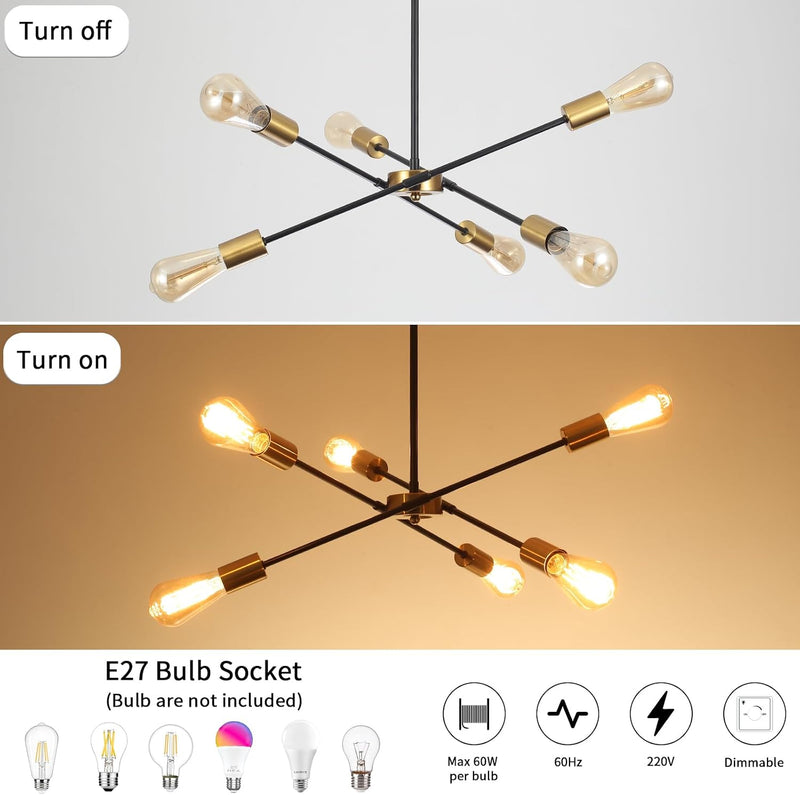 Chandeliers Ceiling Light 6 Lights Sputnik Height Adjustable