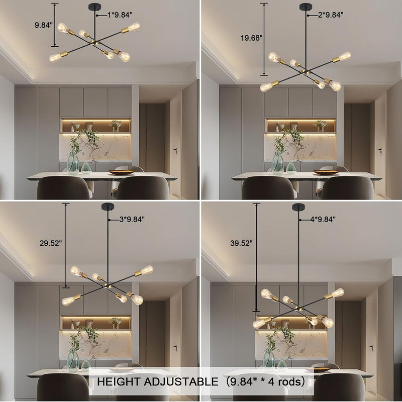 Chandeliers Ceiling Light 6 Lights Sputnik Height Adjustable