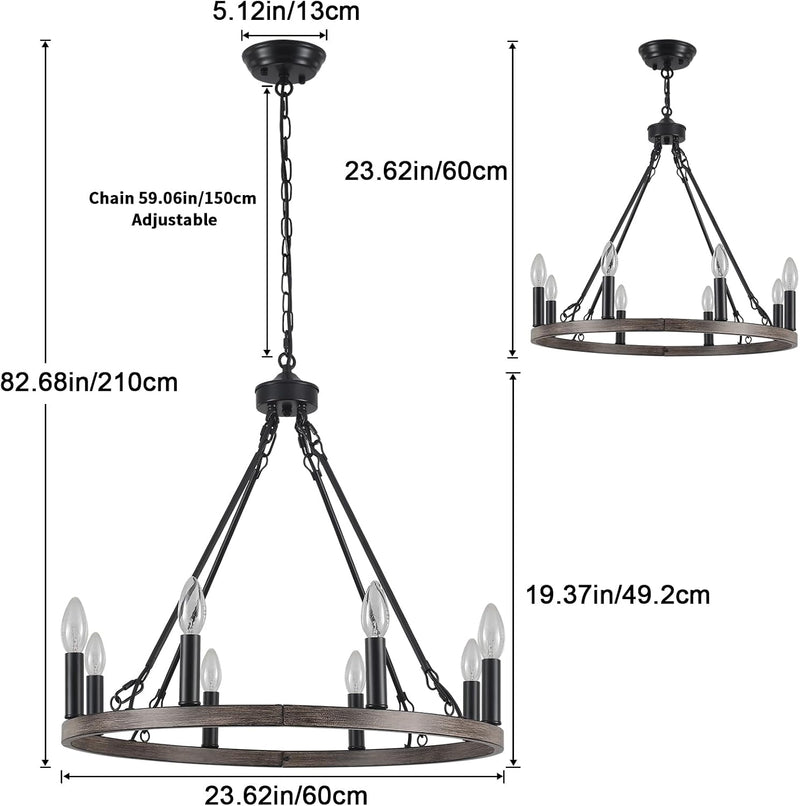 Chandeliers Ceiling Light 8 Lights Wagon Wheel Chandelier