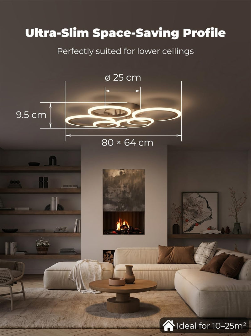 Chandeliers Ceiling Light with Remote App 6 Rings