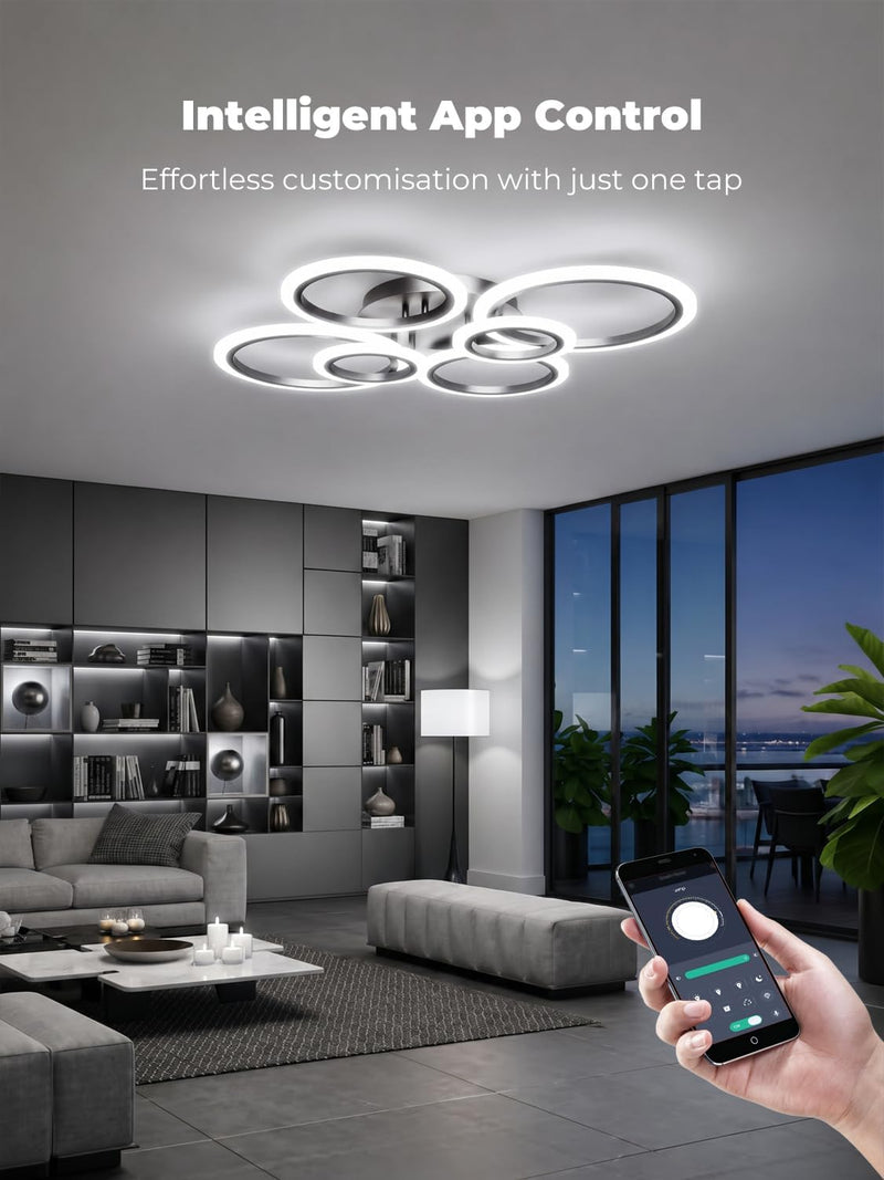 Chandeliers Ceiling Light with Remote App 6 Rings