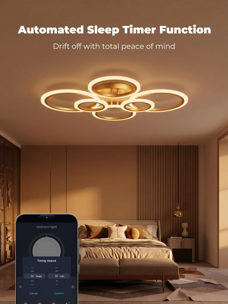Chandeliers Ceiling Light with Remote App 6 Rings
