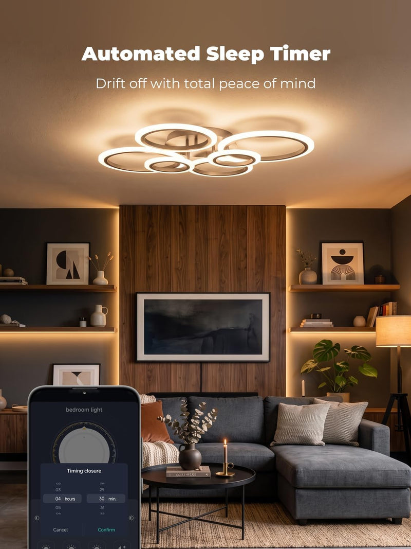 Chandeliers Ceiling Light with Remote App 6 Rings