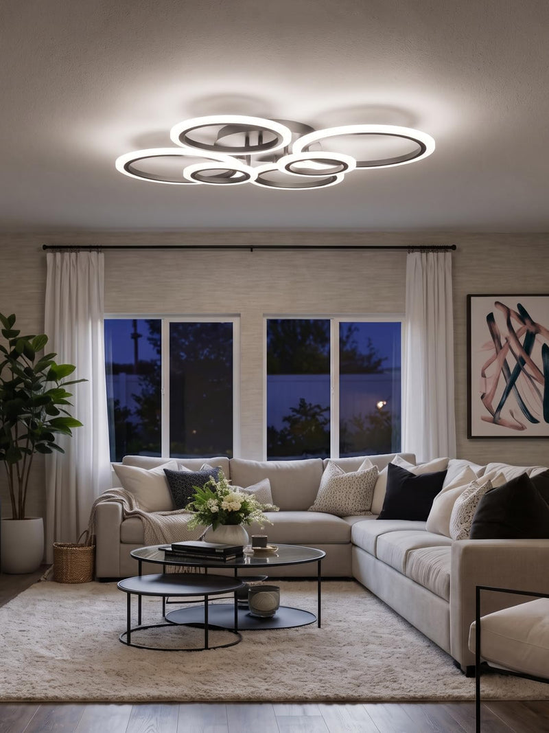 Chandeliers Ceiling Light with Remote App 6 Rings