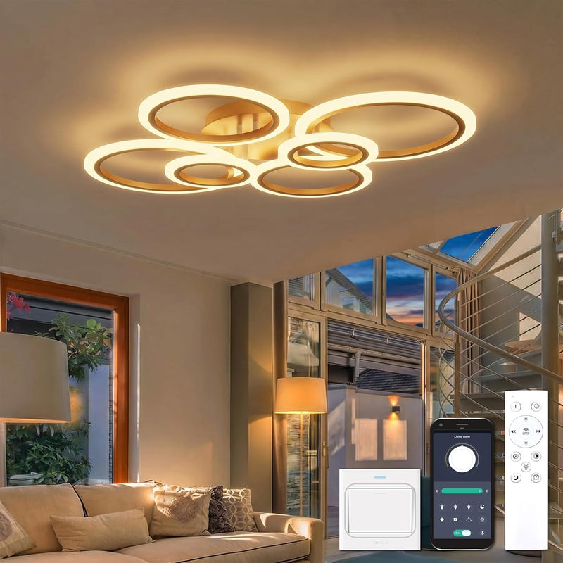 Chandeliers Ceiling Light with Remote App 6 Rings