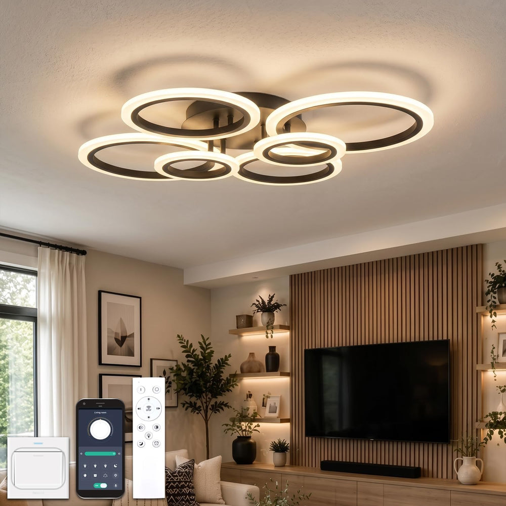Chandeliers Ceiling Light with Remote App 6 Rings