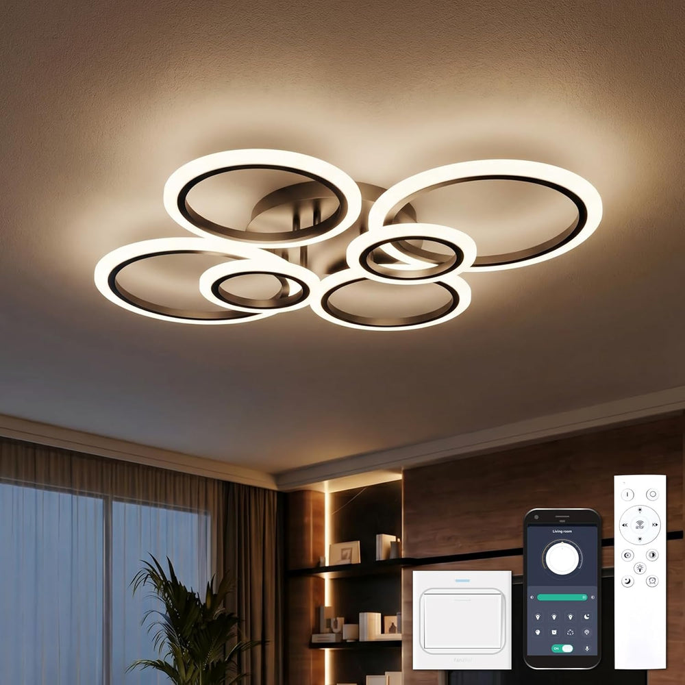 Chandeliers Ceiling Light with Remote App 6 Rings