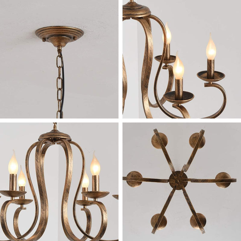 Chandelier Antique Brushed Candle Rustic Bronze 6 Lights