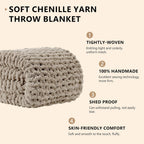 Chenille Chunky Knit Throw Blanket Oatmeal