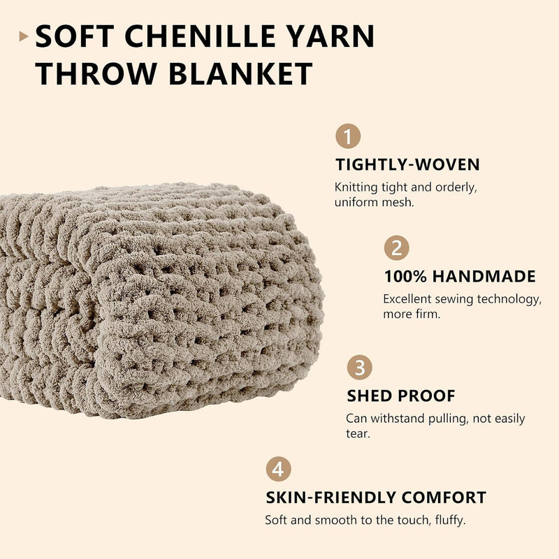 Chenille Chunky Knit Throw Blanket Oatmeal