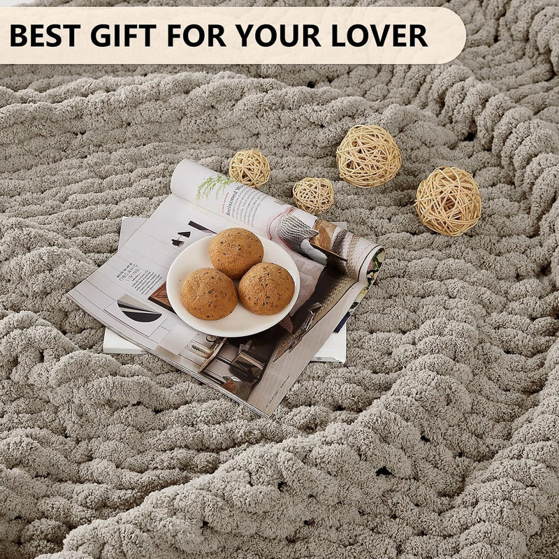 Chenille Chunky Knit Throw Blanket Oatmeal