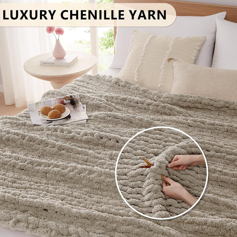 Chenille Chunky Knit Throw Blanket Oatmeal