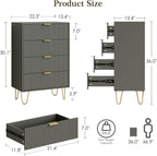Chest of 4 Drawers for Bedroom 60x34x91CM Wood