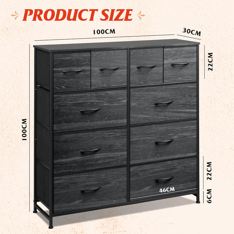 Tall Chest of Drawers 10 Large Fabric Dresser
