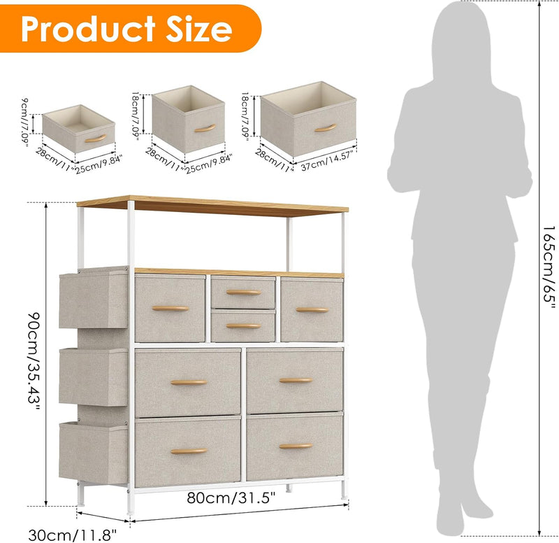 Chest of Drawers 10 Fabric with Side Pockets
