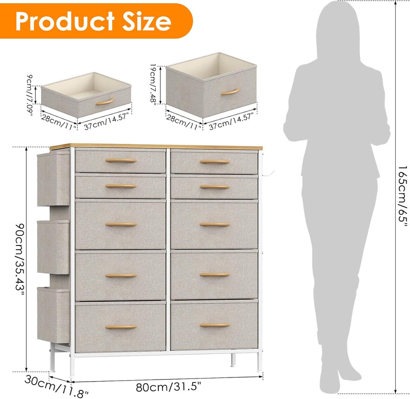 Chest of Drawers 10 Fabric with Side Pockets