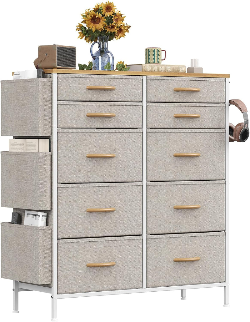 Chest of Drawers 10 Fabric with Side Pockets