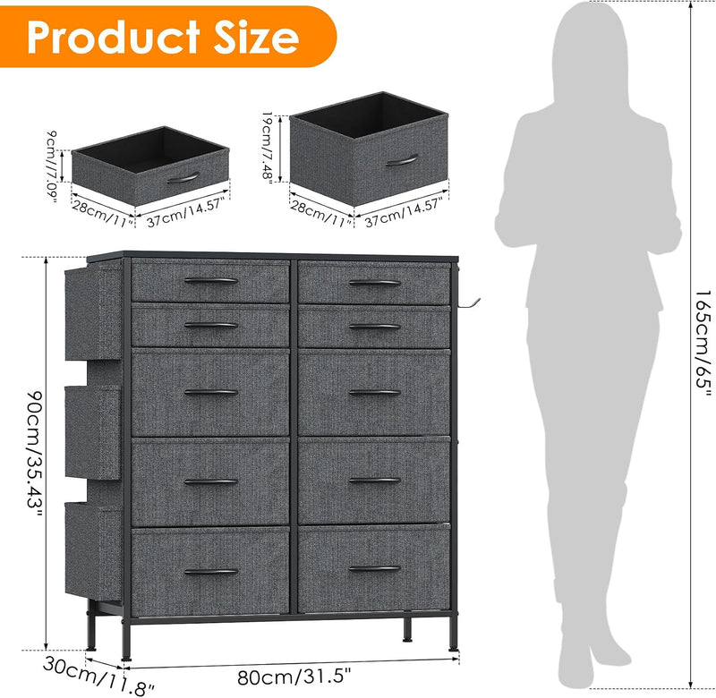 Chest of Drawers 10 Fabric with Side Pockets