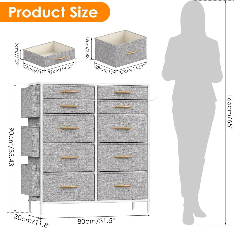 Chest of Drawers 10 Fabric with Side Pockets