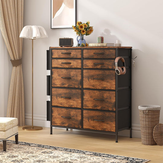 Chest of Drawers 10 Fabric with Side Pockets