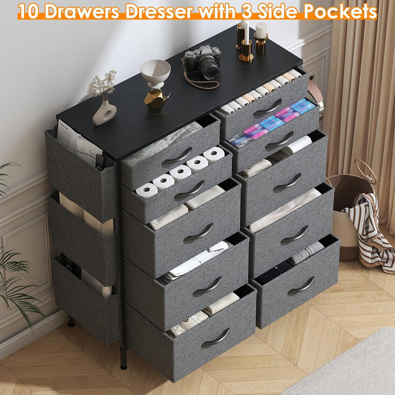 Chest of Drawers 10 Fabric with Side Pockets